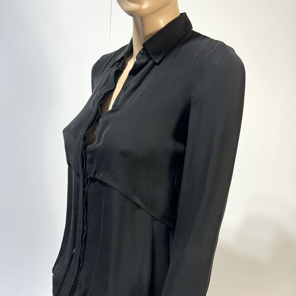 Theory Button Up Shirt Double Layered Rosita Silk Blend Blouse Black Size P XS ? - Picture 2 of 11